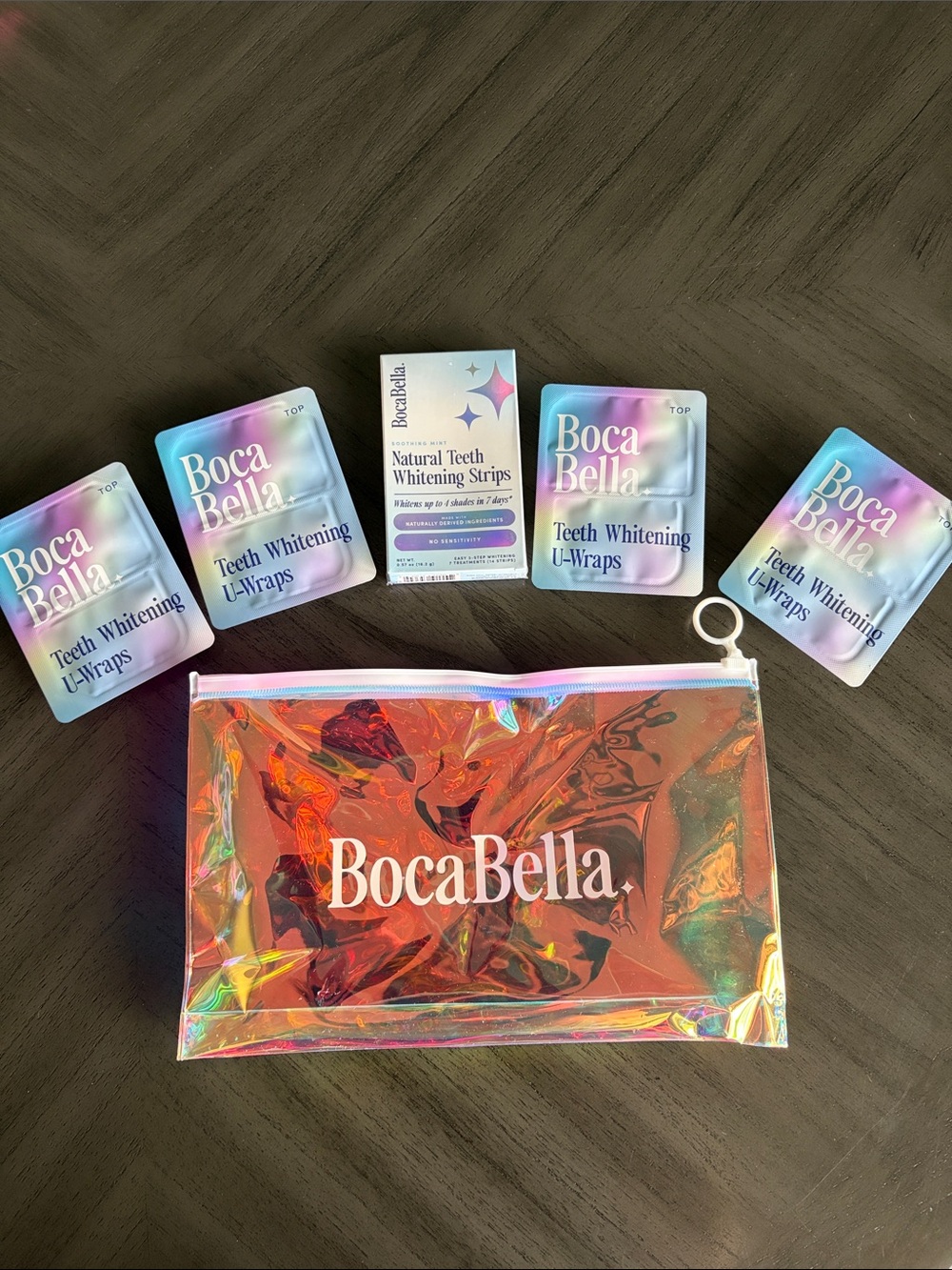 BocaBella Teeth Whitening Kit 4 U-Straps & 7 Strips Iridescent Bag TikTok Viral